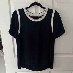 Banana Republic Navy and White Short Sleeve Top